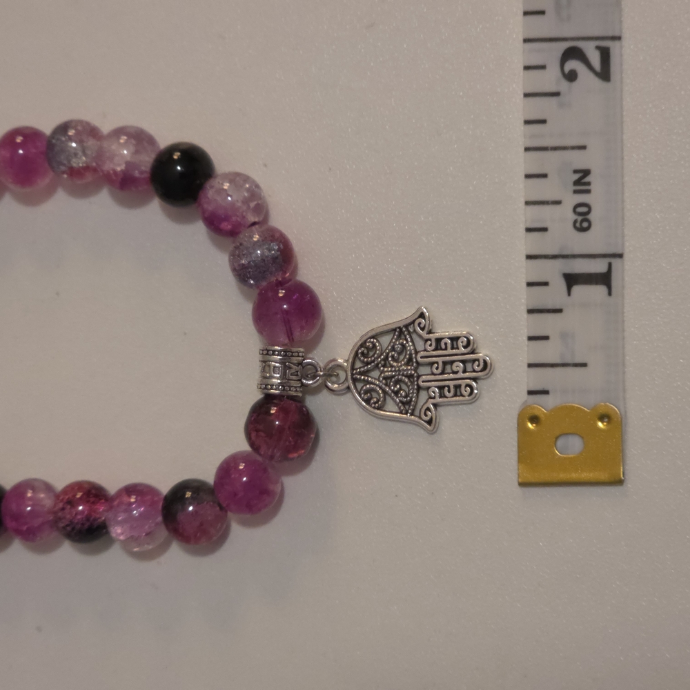 Pink Beaded Bracelet with Hamsa Charm - Picture 3 of 3